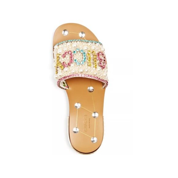 GUCCI LIMITED EDITION GUCCY LUPE PEARL CRYSTAL EMBELLISHED SLIDE SANDAL SIZE 38 - Picture 3 of 11